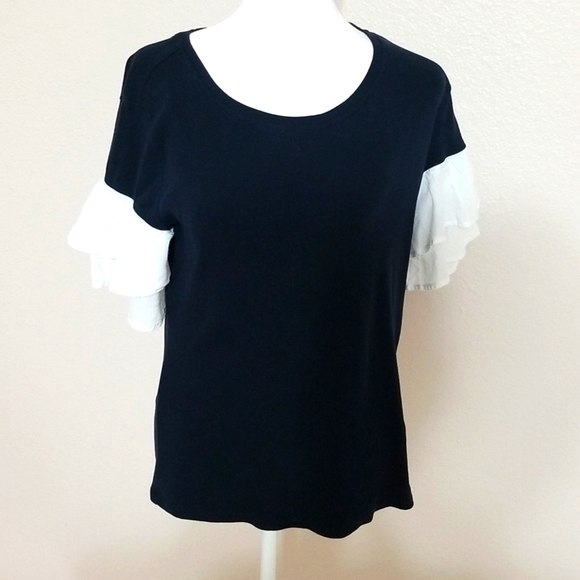Tommy Hilfiger Top,midnight blue with short white layered sleeves. Size Medium. - Picture 1 of 6